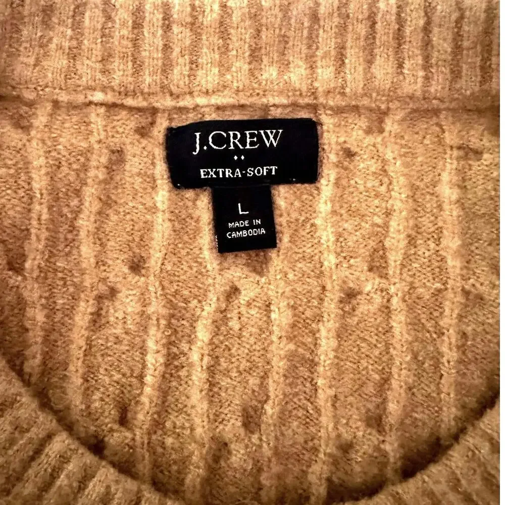 J.Crew Cable Crewneck Sweater Extra-Soft Men's Large Tan Camel CD599